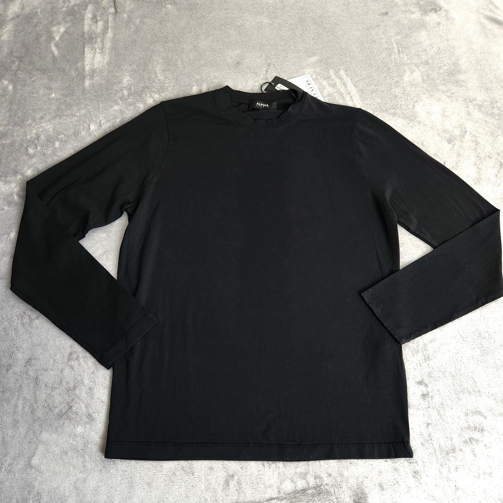 Alpha Studio Italy Men's Long Sleeve Crew Neck T-Shirt Black Cotton 46 Small